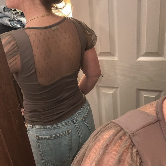 Free People Blush Up Cami Ruched Gray Lace Polka Dot - Picture 5 of 5